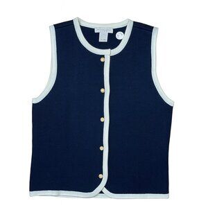 Classic Navy & White Button Front Vest Sleeveless Cardigan Top NWOT  LARGE